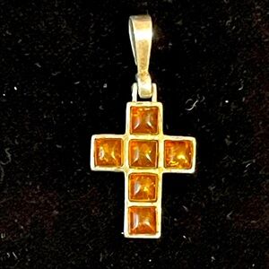 VTG Honey  BALTIC AMBER Cross Pendant STERLING SILVER